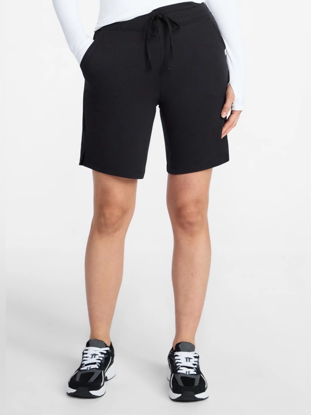 Athletic Works Black Soot Front Tie French Terry Bermuda Shorts,